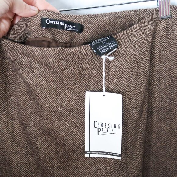 Crossing Pointe Womens Pants Size 18 Brown Wool Chevron Floral Straight Academia - Picture 3 of 12